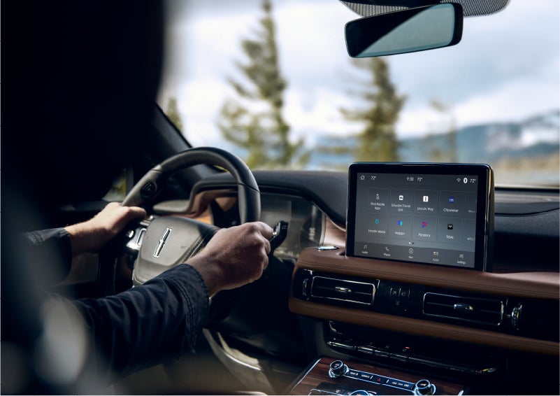 The center touch screen in a 2023 Lincoln Aviator® SUV is shown | Lincoln Demo 2 in Wooster OH