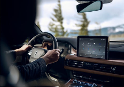 The center touch screen in a 2023 Lincoln Aviator® SUV is shown | Lincoln Demo 2 in Wooster OH