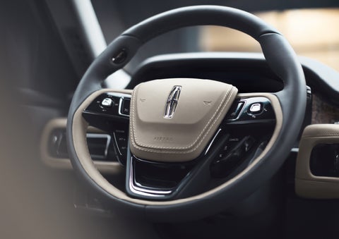 The intuitively placed controls of the steering wheel on a 2024 Lincoln Aviator® SUV | Lincoln Demo 2 in Wooster OH